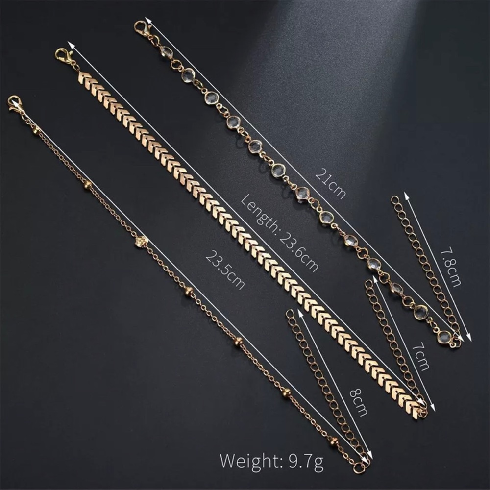 Gold ankle bracelets 3 pieces - Picture 3 of 3